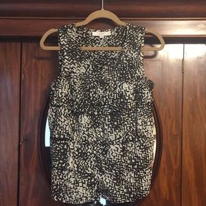 LOFT sleeveless black and white tiered blouse